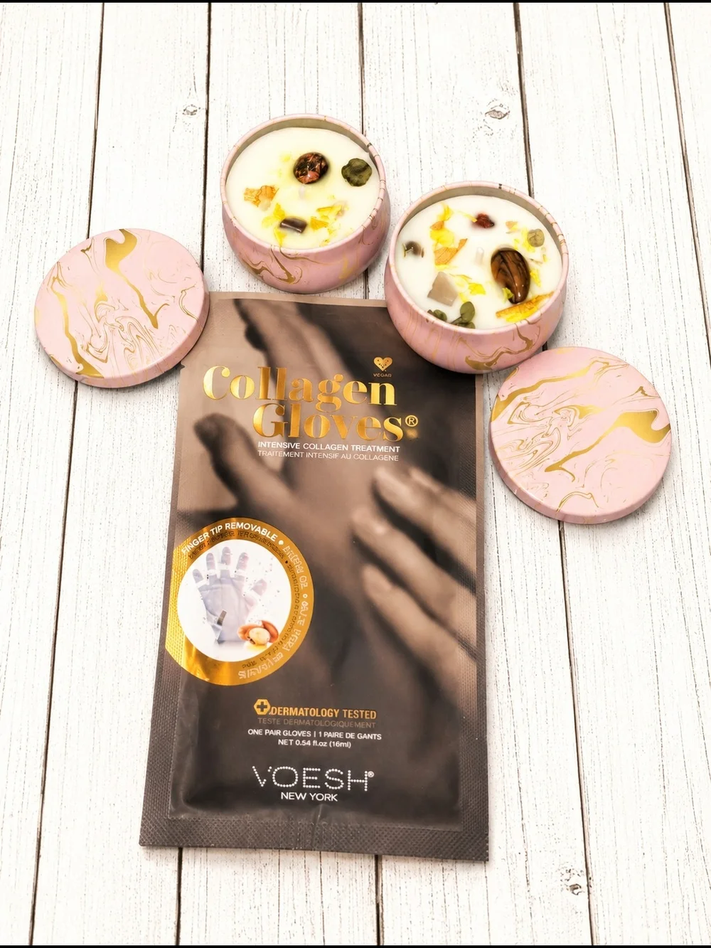Collagen Gloves Intensive Treatment & Soy Candles With Natural Stones